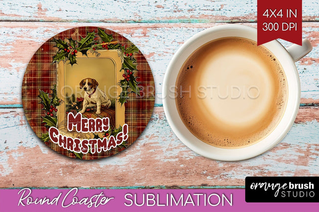 Vintage Christmas Round Coaster - Xmas Coaster Sublimation Sublimation OrangeBrushStudio 