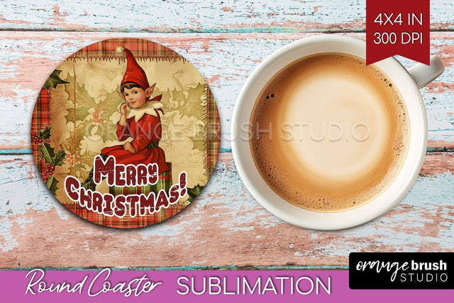 Vintage Christmas Round Coaster - Xmas Coaster Sublimation Sublimation OrangeBrushStudio 