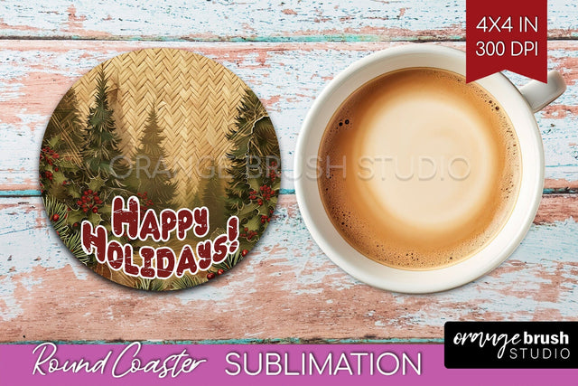 Vintage Christmas Round Coaster - Xmas Coaster Sublimation Sublimation OrangeBrushStudio 