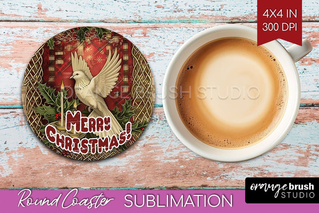 Vintage Christmas Round Coaster - Xmas Coaster Sublimation Sublimation OrangeBrushStudio 