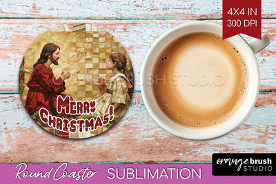 Vintage Christmas Round Coaster - Xmas Coaster Sublimation Sublimation OrangeBrushStudio 