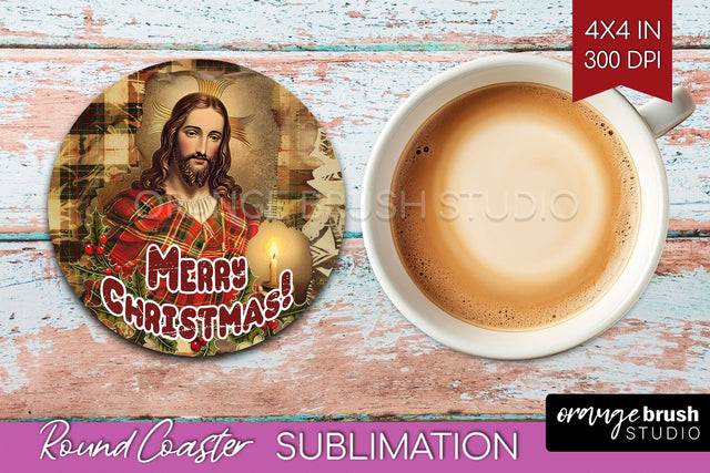 Vintage Christmas Round Coaster - Xmas Coaster Sublimation Sublimation OrangeBrushStudio 