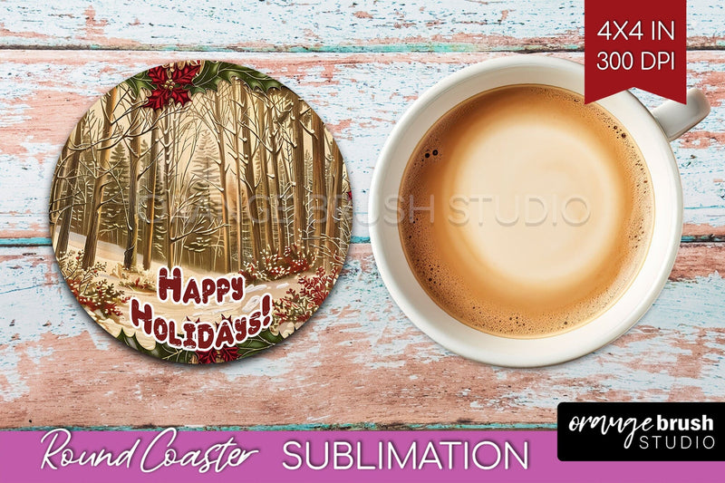 Vintage Christmas Round Coaster - Xmas Coaster Sublimation Sublimation OrangeBrushStudio 