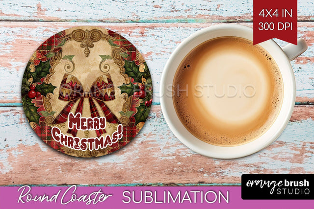 Vintage Christmas Round Coaster - Xmas Coaster Sublimation Sublimation OrangeBrushStudio 