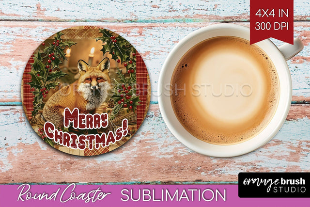 Vintage Christmas Round Coaster - Xmas Coaster Sublimation Sublimation OrangeBrushStudio 