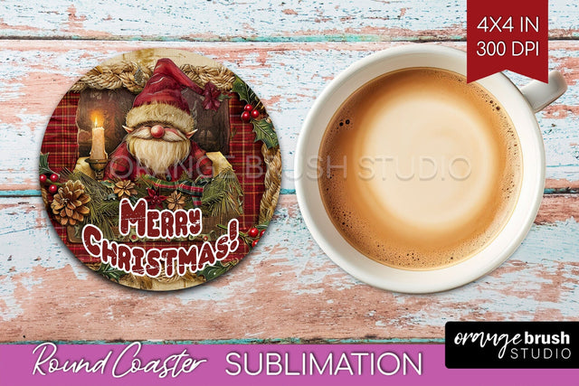 Vintage Christmas Round Coaster - Xmas Coaster Sublimation Sublimation OrangeBrushStudio 
