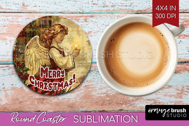 Vintage Christmas Round Coaster - Xmas Coaster Sublimation Sublimation OrangeBrushStudio 