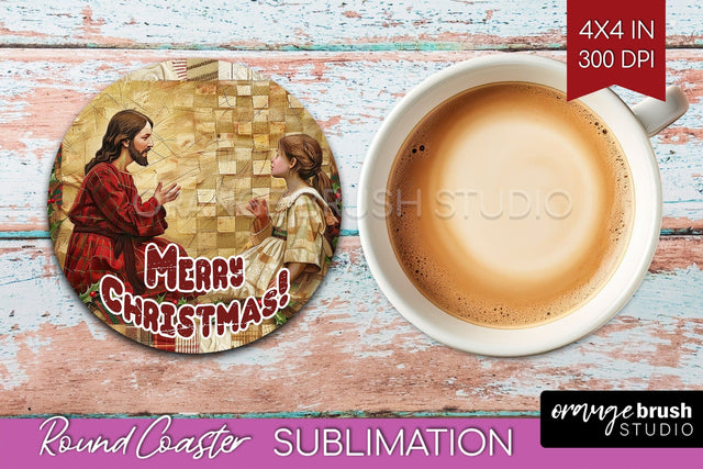 Vintage Christmas Round Coaster - Xmas Coaster Sublimation Sublimation OrangeBrushStudio 