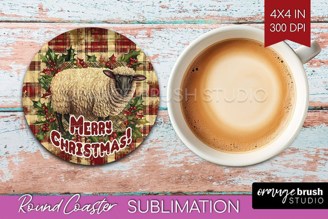 Vintage Christmas Round Coaster - Xmas Coaster Sublimation Sublimation OrangeBrushStudio 