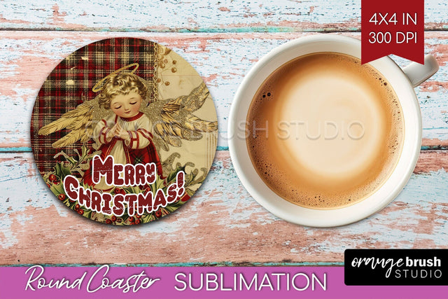 Vintage Christmas Round Coaster - Xmas Coaster Sublimation Sublimation OrangeBrushStudio 