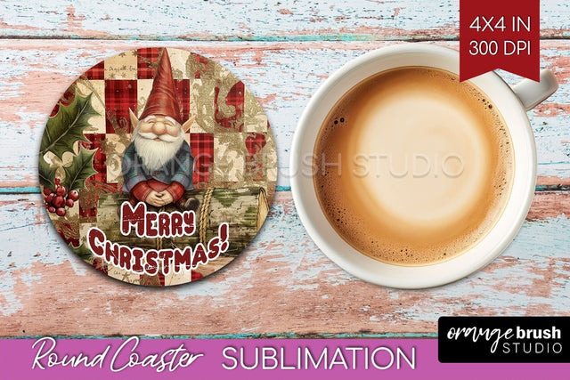 Vintage Christmas Round Coaster - Xmas Coaster Sublimation Sublimation OrangeBrushStudio 
