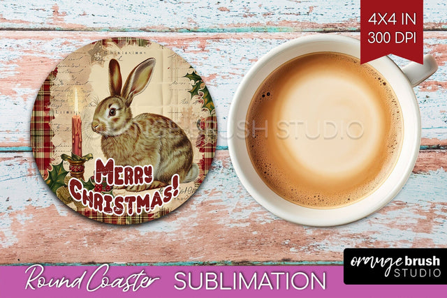 Vintage Christmas Round Coaster - Xmas Coaster Sublimation Sublimation OrangeBrushStudio 