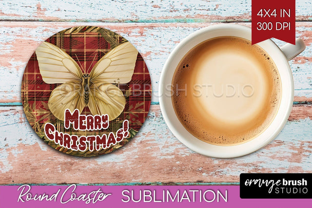 Vintage Christmas Round Coaster - Xmas Coaster Sublimation Sublimation OrangeBrushStudio 
