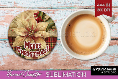 Vintage Christmas Round Coaster - Xmas Coaster Sublimation Sublimation OrangeBrushStudio 