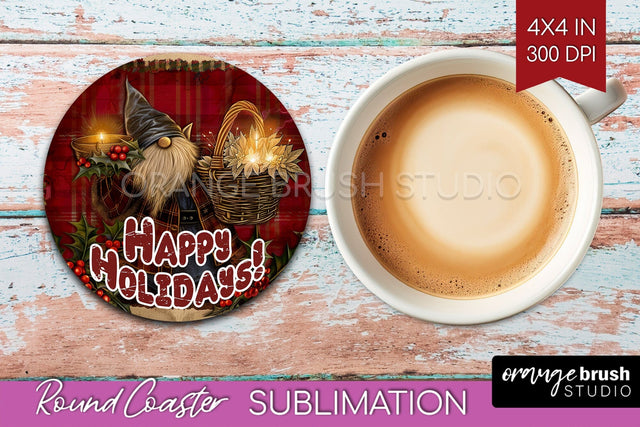 Vintage Christmas Round Coaster - Xmas Coaster Sublimation Sublimation OrangeBrushStudio 