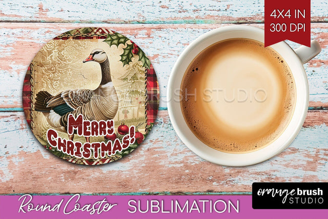 Vintage Christmas Round Coaster - Xmas Coaster Sublimation Sublimation OrangeBrushStudio 