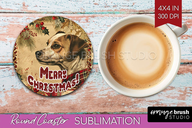 Vintage Christmas Round Coaster - Xmas Coaster Sublimation Sublimation OrangeBrushStudio 