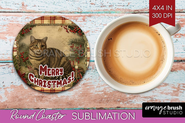 Vintage Christmas Round Coaster - Xmas Coaster Sublimation Sublimation OrangeBrushStudio 