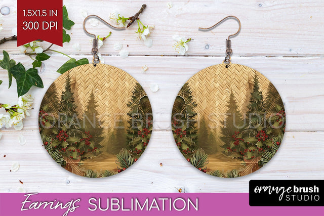 Vintage Christmas Round Earrings - Retro Xmas Sublimation Sublimation OrangeBrushStudio 