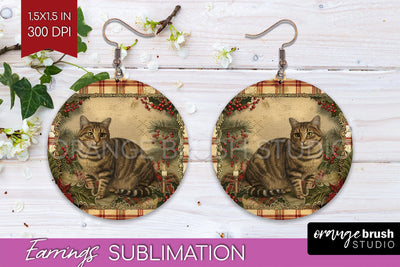 Vintage Christmas Round Earrings - Retro Xmas Sublimation Sublimation OrangeBrushStudio 