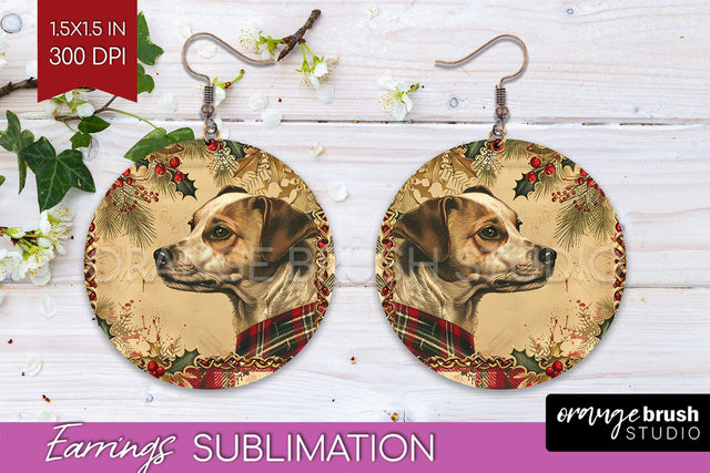 Vintage Christmas Round Earrings - Retro Xmas Sublimation Sublimation OrangeBrushStudio 