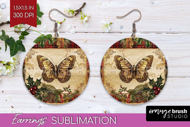 Vintage Christmas Round Earrings - Retro Xmas Sublimation Sublimation OrangeBrushStudio 