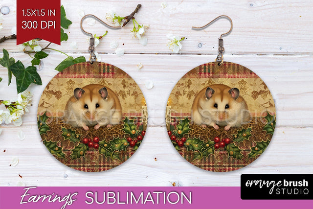 Vintage Christmas Round Earrings - Retro Xmas Sublimation Sublimation OrangeBrushStudio 