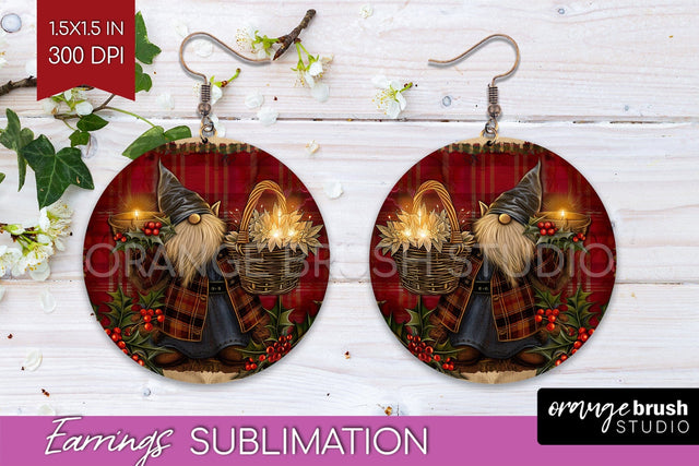 Vintage Christmas Round Earrings - Retro Xmas Sublimation Sublimation OrangeBrushStudio 