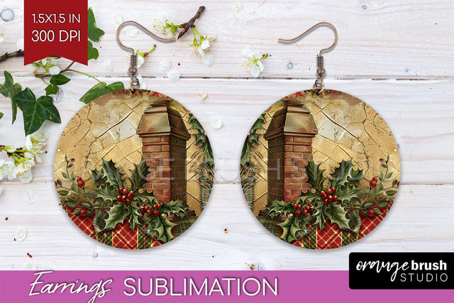 Vintage Christmas Round Earrings - Retro Xmas Sublimation Sublimation OrangeBrushStudio 