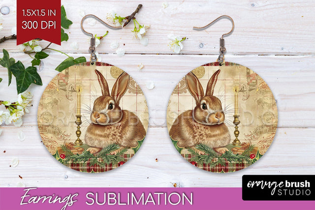 Vintage Christmas Round Earrings - Retro Xmas Sublimation Sublimation OrangeBrushStudio 