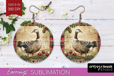 Vintage Christmas Round Earrings - Retro Xmas Sublimation Sublimation OrangeBrushStudio 