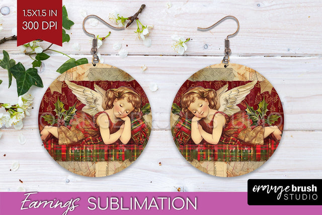 Vintage Christmas Round Earrings - Retro Xmas Sublimation Sublimation OrangeBrushStudio 