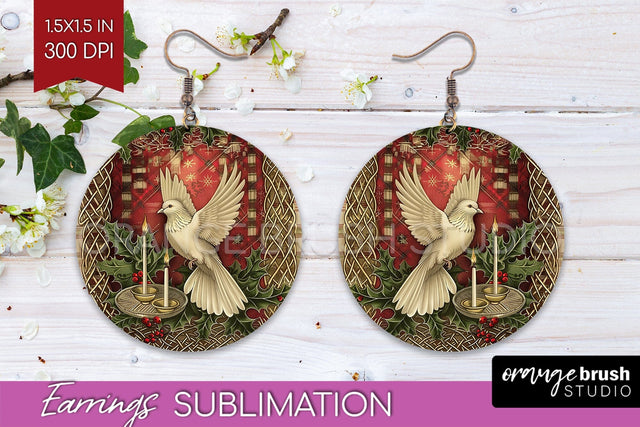 Vintage Christmas Round Earrings - Retro Xmas Sublimation Sublimation OrangeBrushStudio 