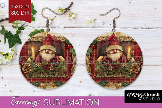 Vintage Christmas Round Earrings - Retro Xmas Sublimation Sublimation OrangeBrushStudio 