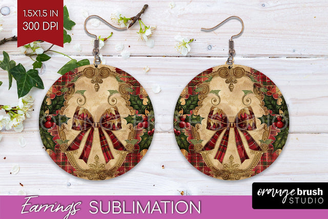 Vintage Christmas Round Earrings - Retro Xmas Sublimation Sublimation OrangeBrushStudio 