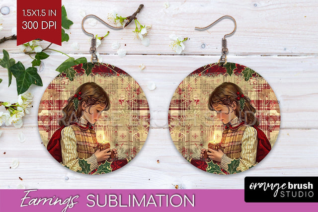 Vintage Christmas Round Earrings - Retro Xmas Sublimation Sublimation OrangeBrushStudio 