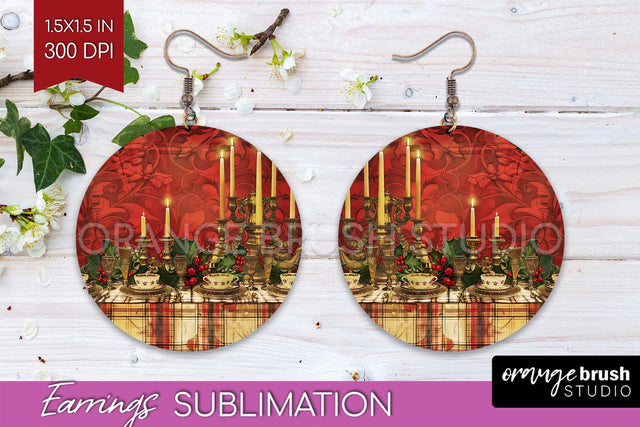 Vintage Christmas Round Earrings - Retro Xmas Sublimation Sublimation OrangeBrushStudio 