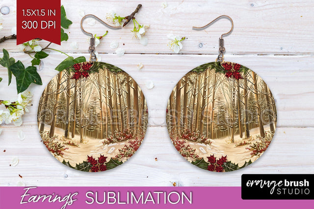 Vintage Christmas Round Earrings - Retro Xmas Sublimation Sublimation OrangeBrushStudio 