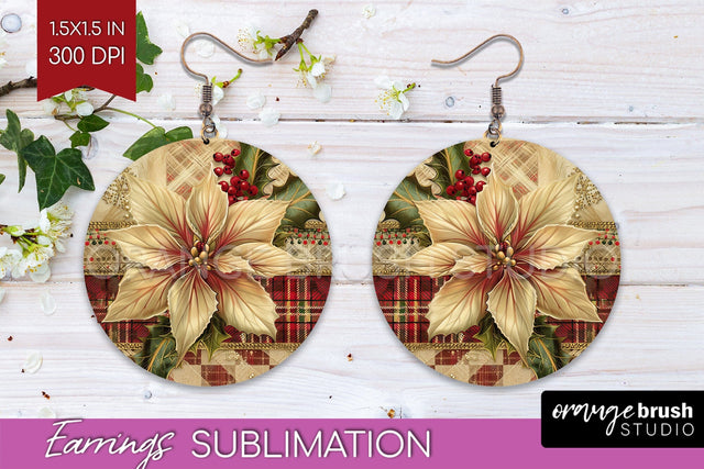 Vintage Christmas Round Earrings - Retro Xmas Sublimation Sublimation OrangeBrushStudio 