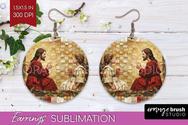 Vintage Christmas Round Earrings - Retro Xmas Sublimation Sublimation OrangeBrushStudio 
