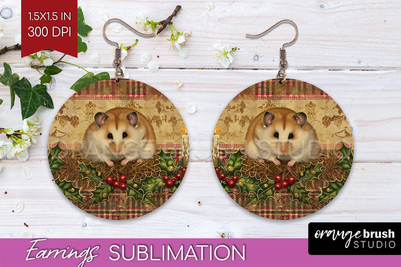 Vintage Christmas Round Earrings - Retro Xmas Sublimation Sublimation OrangeBrushStudio 