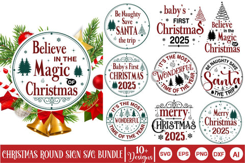 Vintage Christmas Round Sign SVG Bundle, Vintage Round Sign Christmas SVG Bundle, Christmas SVG PNG SVG DesignPlante 503 