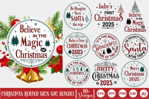 Vintage Christmas Round Sign SVG Bundle, Vintage Round Sign Christmas SVG Bundle, Christmas SVG PNG SVG DesignPlante 503 