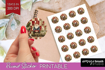 Vintage Christmas Round Sticker - Retro Printable Stickers Sublimation OrangeBrushStudio 