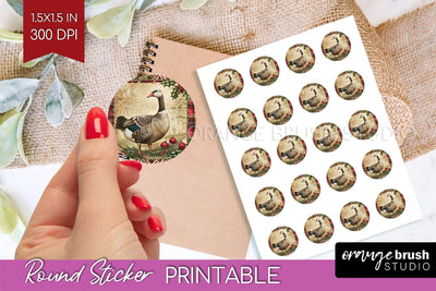 Vintage Christmas Round Sticker - Retro Printable Stickers Sublimation OrangeBrushStudio 