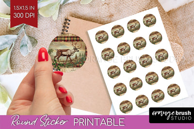 Vintage Christmas Round Sticker - Retro Printable Stickers Sublimation OrangeBrushStudio 