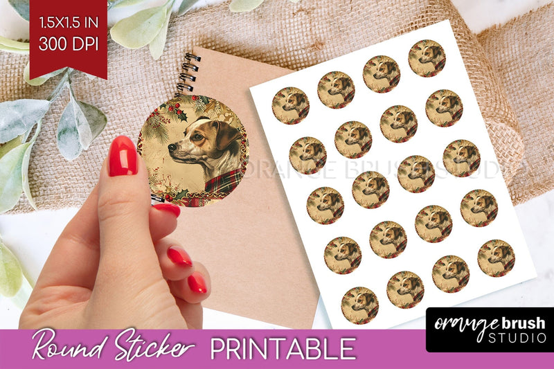 Vintage Christmas Round Sticker - Retro Printable Stickers - So Fontsy