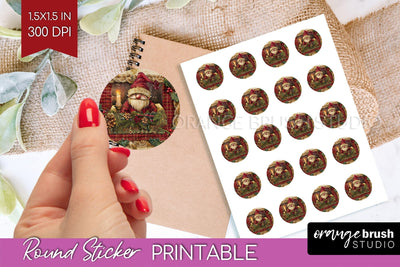 Vintage Christmas Round Sticker - Retro Printable Stickers Sublimation OrangeBrushStudio 
