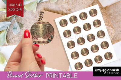 Vintage Christmas Round Sticker - Retro Printable Stickers Sublimation OrangeBrushStudio 