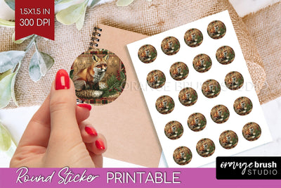 Vintage Christmas Round Sticker - Retro Printable Stickers Sublimation OrangeBrushStudio 